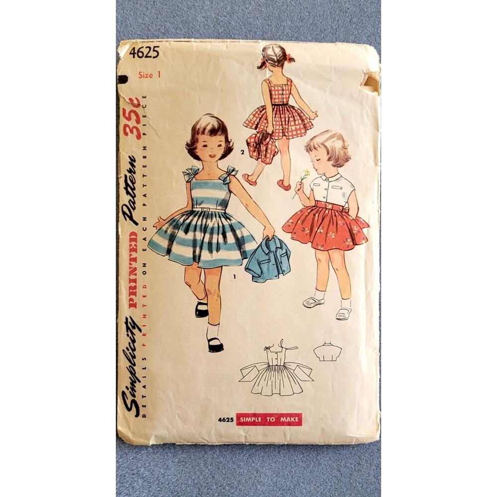 SIMPLICITY Pattern--4625 Girls Dress-2 styles--Sz 1 Vintage/1950s